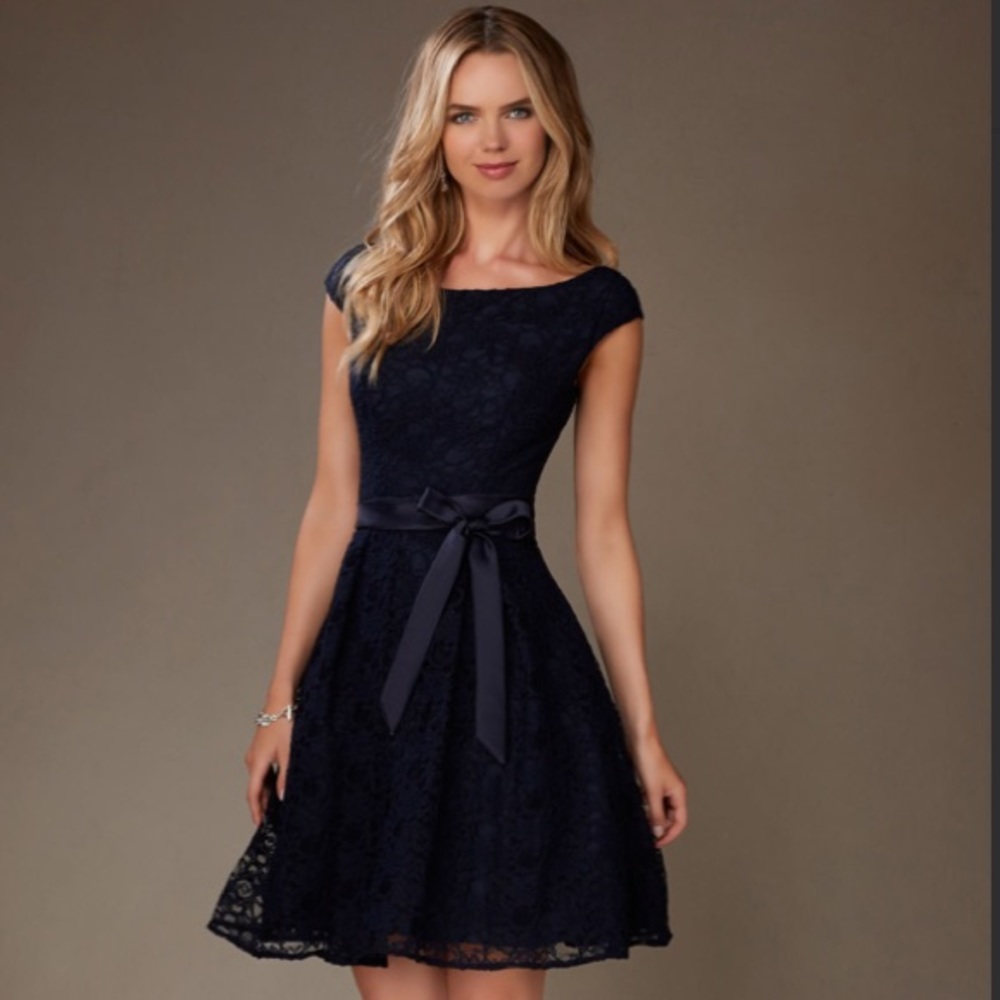 Black Mori Lee Bridesmaid 31074 Short A-Line Lace